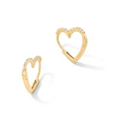 1/10 CT. T.W. Diamond Tilted Heart Hoop Earrings in 10K Gold