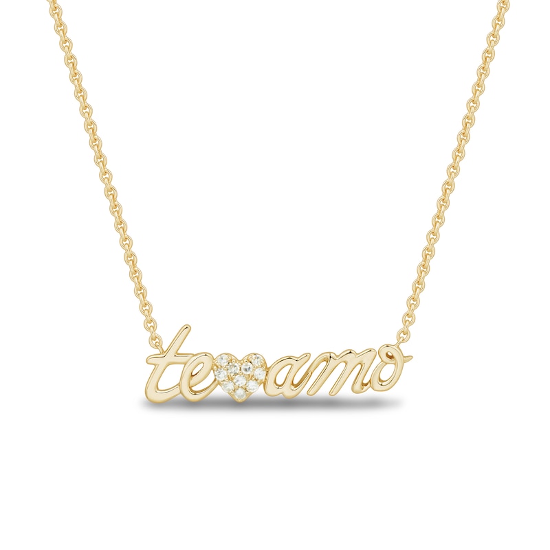 Main Image 1 of 1/10 CT. T.W. Heart-Shaped Multi-Diamond “Te Amo” Necklace in 10K Gold