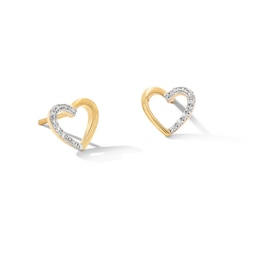 1/20 CT. T.W. Diamond Open Heart Stud Earrings in Sterling Silver with 14K Gold Plate