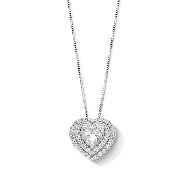 Main Image 1 of 1-1/2 CT. T.W. Certified Lab-Created Diamond Double Frame Heart Pendant in Sterling Silver (F/SI2)