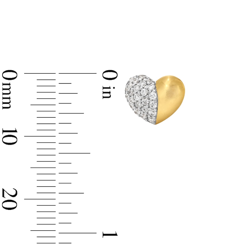 Main Image 3 of 1/3 CT. T.W. Diamond Half-and-Half Heart Stud Earrings in Sterling Silver with 10K Gold Plate