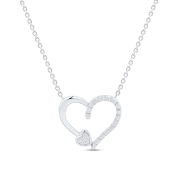 1/10 CT. T.W. Multi-Diamond Heart-on-Heart Necklace in Sterling Silver - 17”