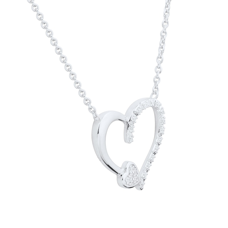 Main Image 2 of 1/10 CT. T.W. Multi-Diamond Heart-on-Heart Necklace in Sterling Silver - 17”