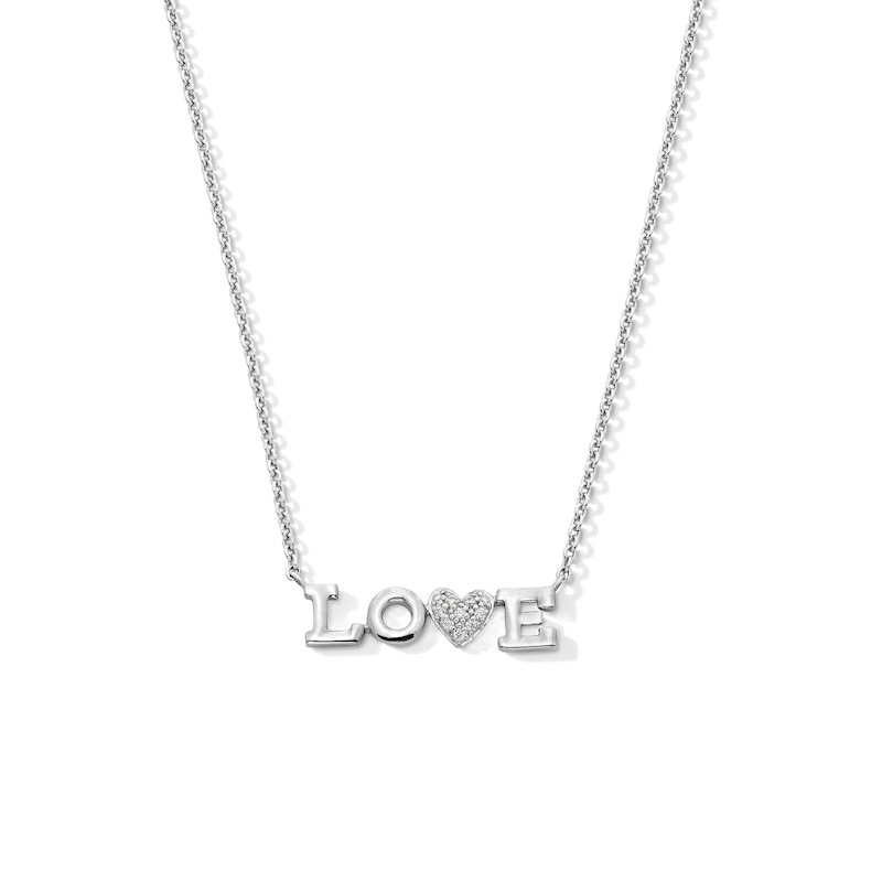 Main Image 1 of 1/20 CT. T.W. Diamond “LOVE” Necklace in Sterling Silver