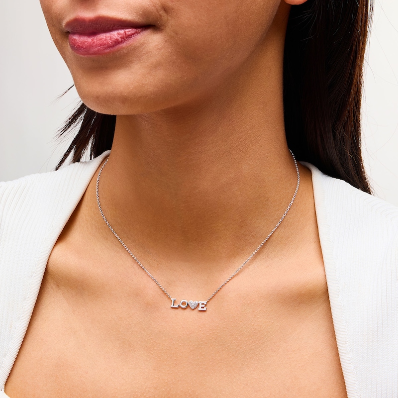 Main Image 2 of 1/20 CT. T.W. Diamond “LOVE” Necklace in Sterling Silver