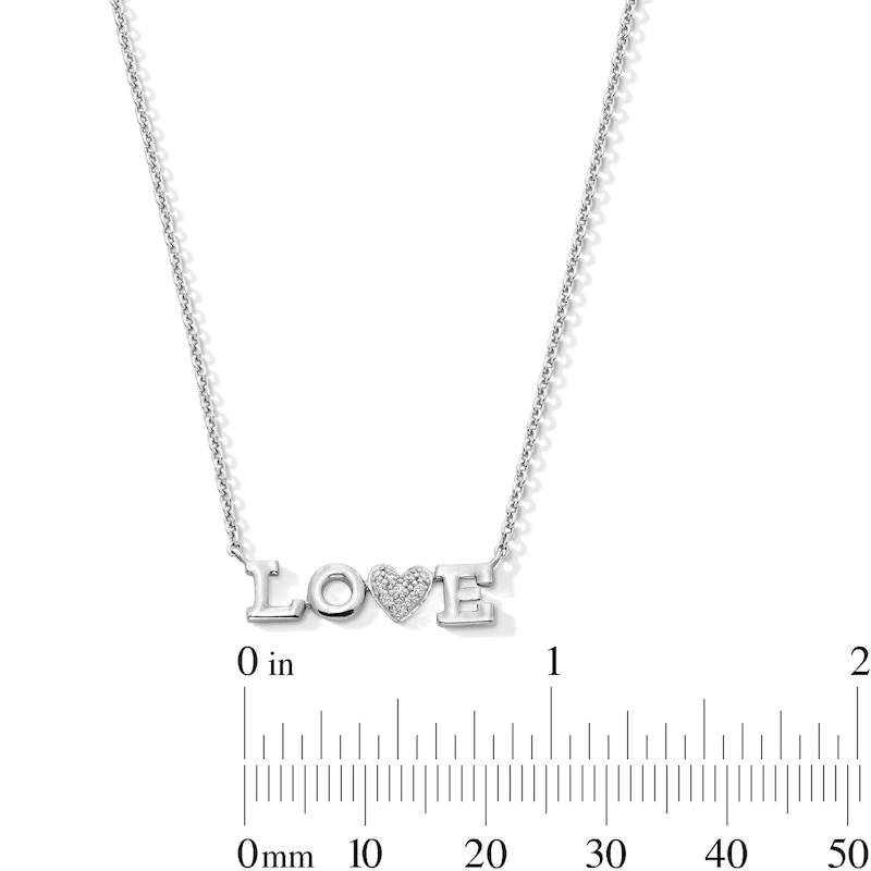 Main Image 4 of 1/20 CT. T.W. Diamond “LOVE” Necklace in Sterling Silver