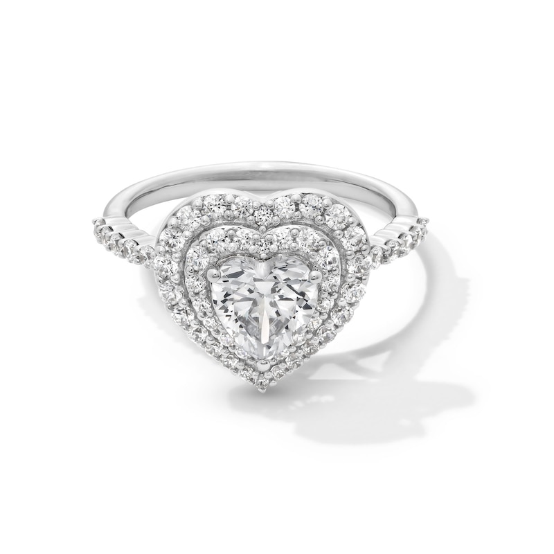 Main Image 1 of 1-3/4 CT. T.W. Certified Lab-Created Diamond Double Frame Heart Ring in Sterling Silver (F/SI2)