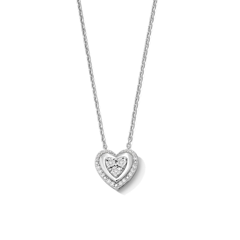 Main Image 1 of 1/10 CT. T.W. Multi-Diamond Double Frame Heart Pendant in Sterling Silver