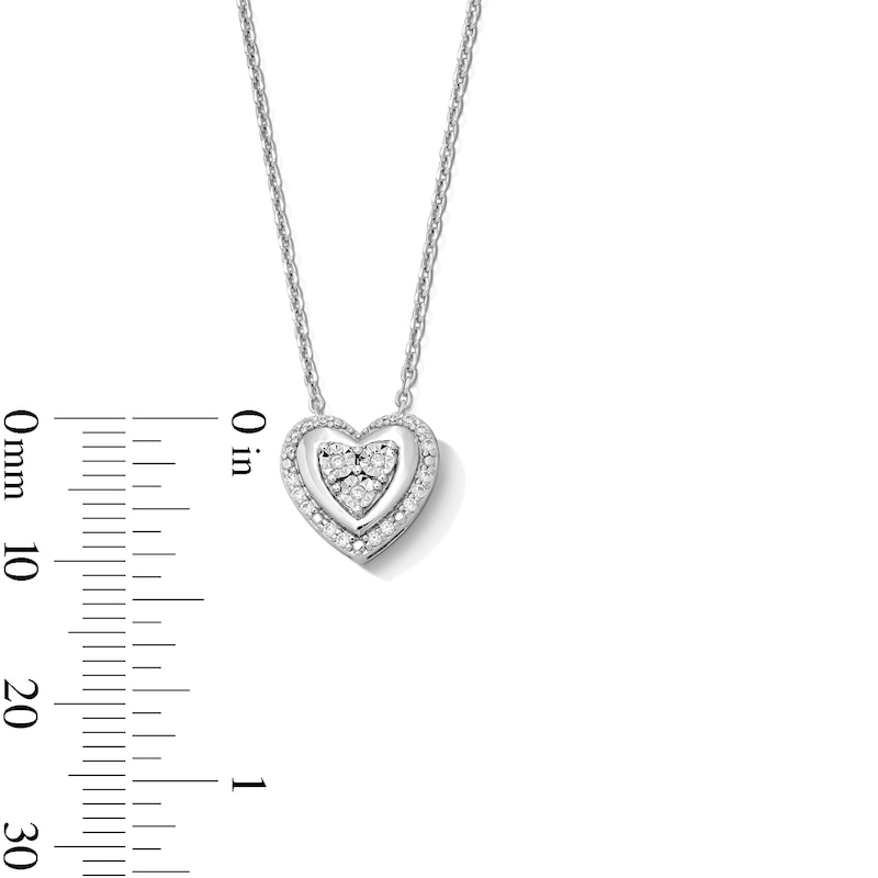 Main Image 3 of 1/10 CT. T.W. Multi-Diamond Double Frame Heart Pendant in Sterling Silver