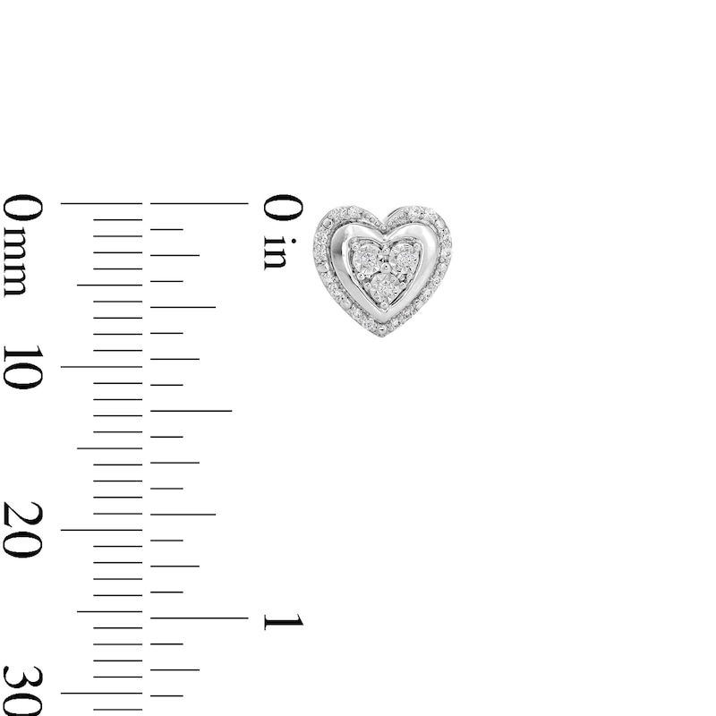 Main Image 3 of 1/10 CT. T.W. Multi-Diamond Double Frame Heart Stud Earrings in Sterling Silver