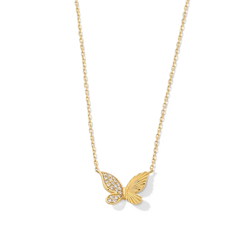 Main Image 1 of 1/10 CT. T.W. Diamond Butterfly Necklace in 10K Gold - 17”