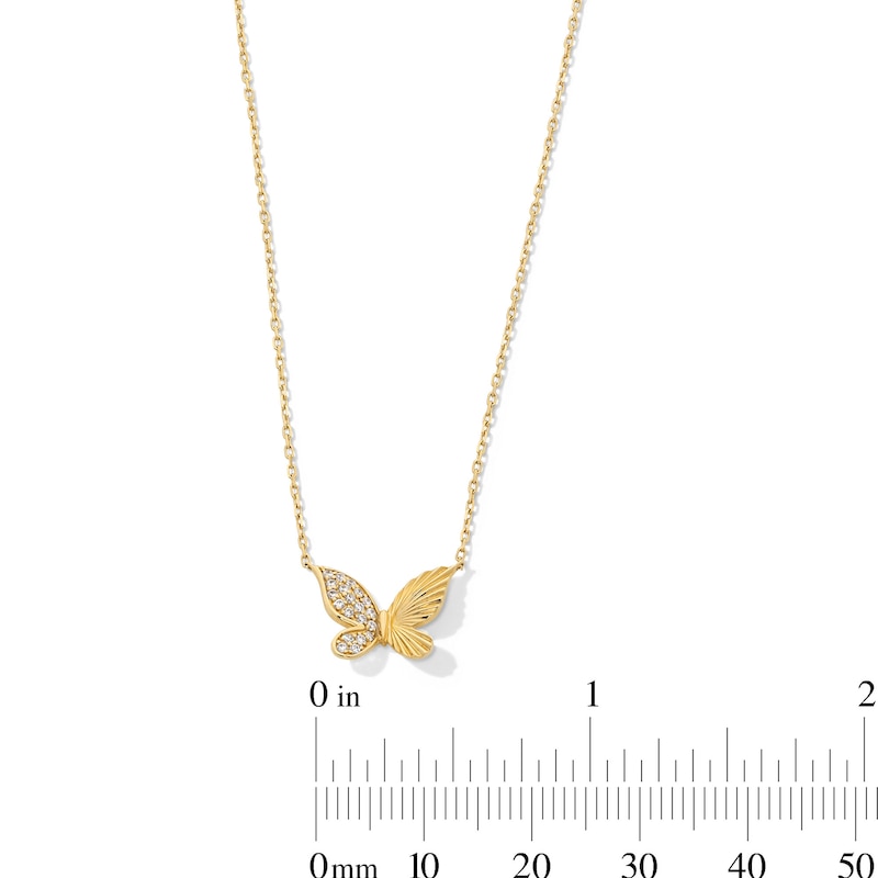 Main Image 4 of 1/10 CT. T.W. Diamond Butterfly Necklace in 10K Gold - 17”