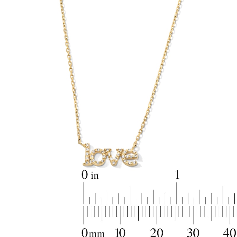 Main Image 4 of 1/10 CT. T.W. Diamond “love” Necklace in 10K Gold - 17”