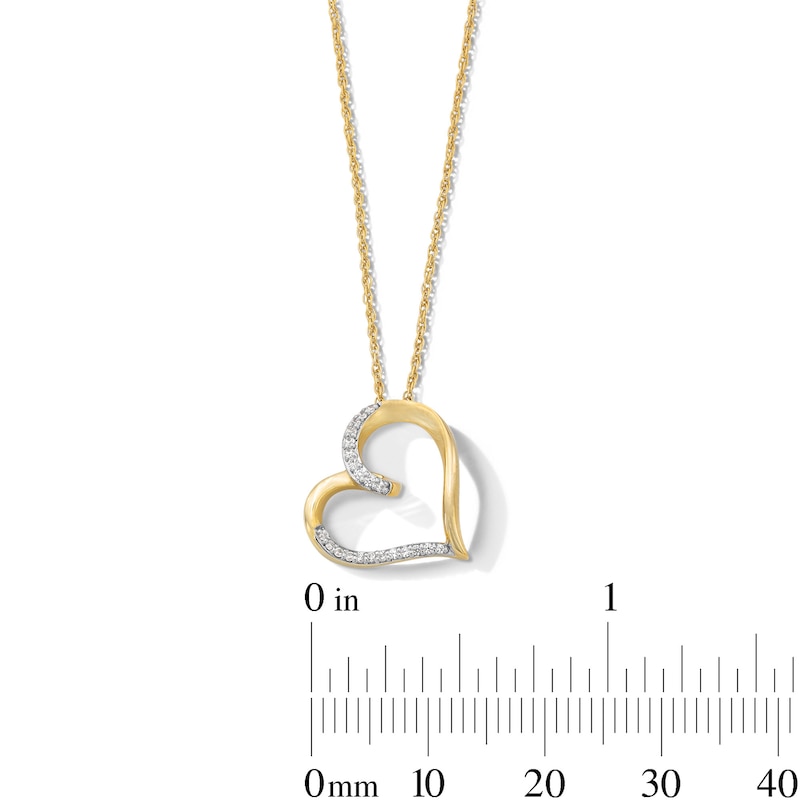 Main Image 3 of 1/10 CT. T.W. Diamond Tilted Heart Pendant in 10K Gold