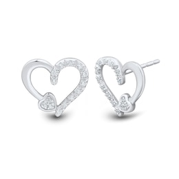 1/10 CT. T.W. Multi-Diamond Heart-on-Heart Stud Earrings in Sterling Silver