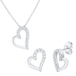 3/8 CT. T.W. Certified Lab-Created Diamond Tilted Heart Pendant and Stud Earrings Set in Sterling Silver (I/SI2)