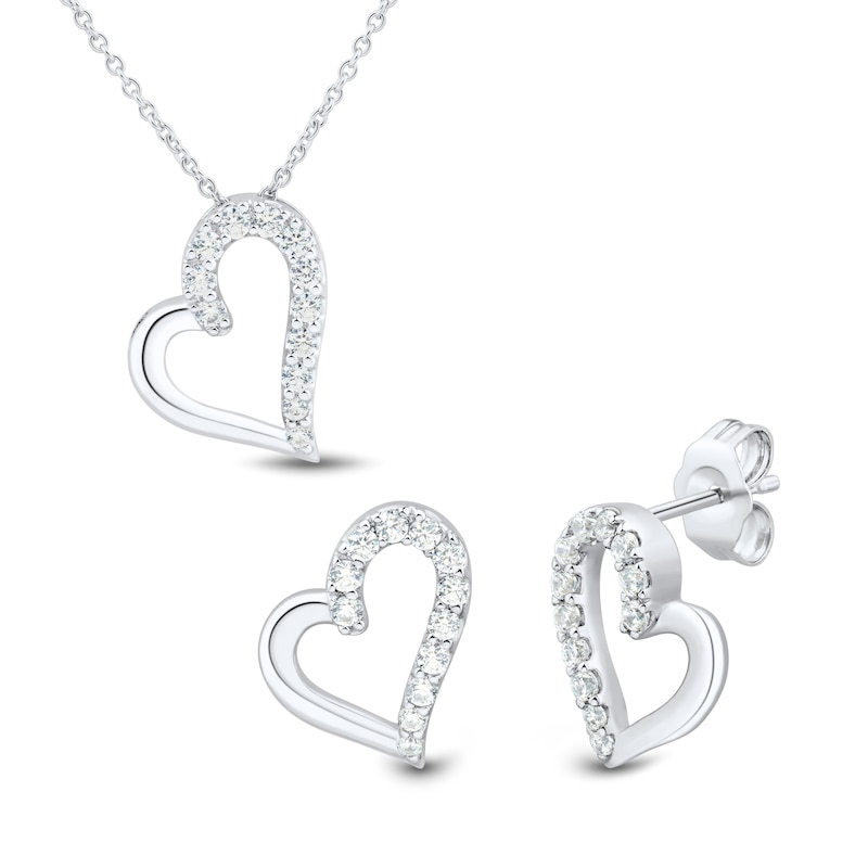 Main Image 1 of 3/8 CT. T.W. Certified Lab-Created Diamond Tilted Heart Pendant and Stud Earrings Set in Sterling Silver (I/SI2)