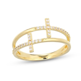 1/6 CT. T.W. Diamond Double Cross Split Ring in Sterling Silver with 18K Gold Plate