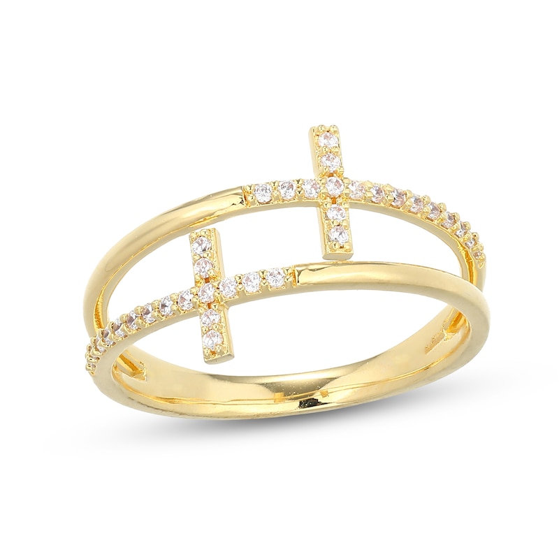 Main Image 1 of 1/6 CT. T.W. Diamond Double Cross Split Ring in Sterling Silver with 18K Gold Plate