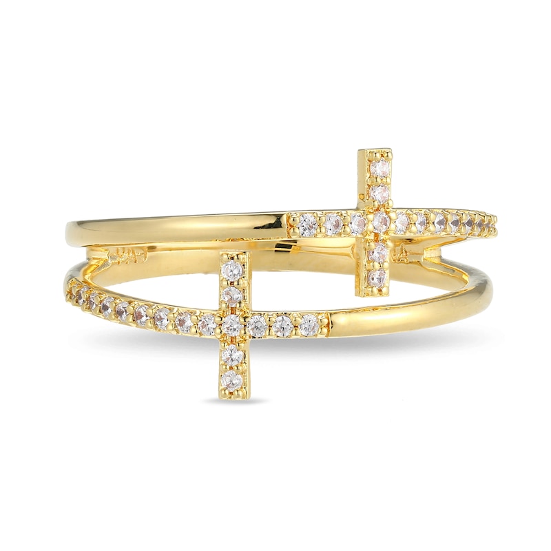 Main Image 3 of 1/6 CT. T.W. Diamond Double Cross Split Ring in Sterling Silver with 18K Gold Plate