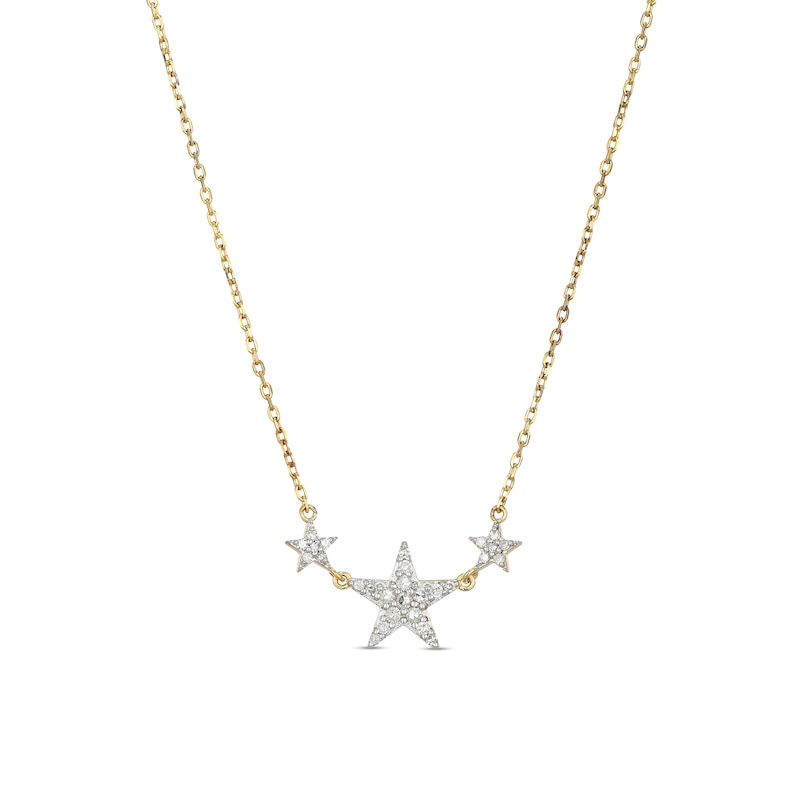 Main Image 1 of 1/5 CT. T.W. Diamond Triple Star Necklace in Sterling Silver with 18K Gold Plate