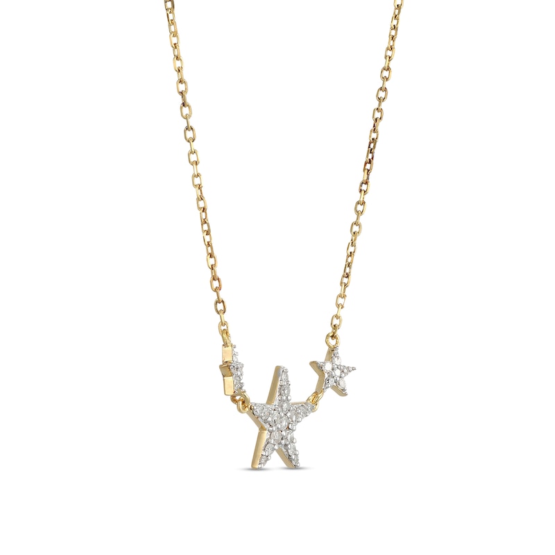 Main Image 2 of 1/5 CT. T.W. Diamond Triple Star Necklace in Sterling Silver with 18K Gold Plate