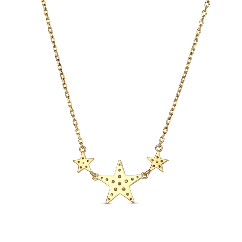 Main Image 3 of 1/5 CT. T.W. Diamond Triple Star Necklace in Sterling Silver with 18K Gold Plate