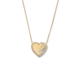 1/6 CT. T.W. Diamond Frame Sunray Heart Necklace in 10K Gold - 17&quot;