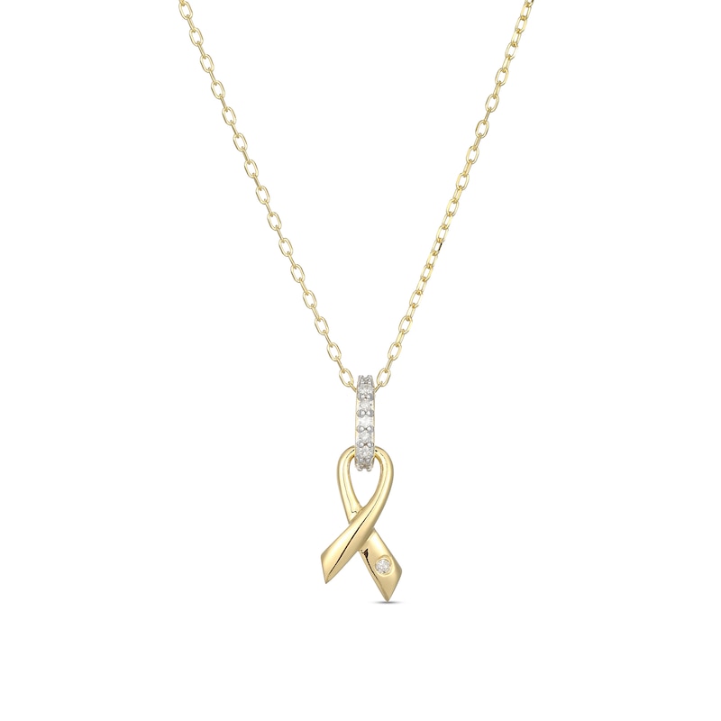 Main Image 1 of 1/20 CT. T.W. Diamond Awareness Ribbon Pendant in Sterling Silver with 18K Gold Plate