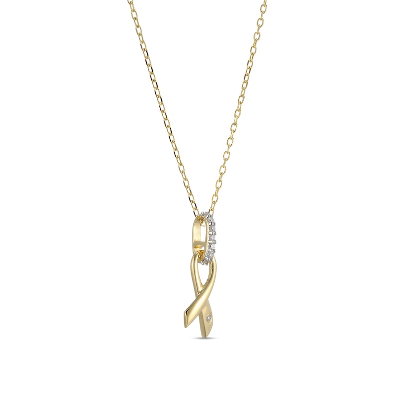 Main Image 2 of 1/20 CT. T.W. Diamond Awareness Ribbon Pendant in Sterling Silver with 18K Gold Plate