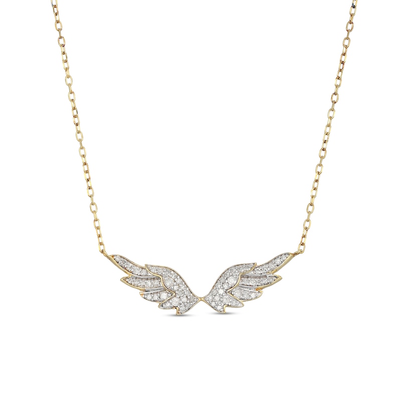 Main Image 1 of 1/4 CT. T.W Diamond Angel Wings Necklace in Sterling Silver with 18K Gold Plate