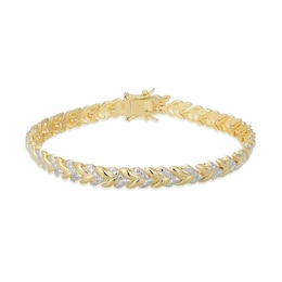 Diamond Accent Layered Chevron Link Bracelet in Sterling Silver with 18K Gold Plate - 7.25”