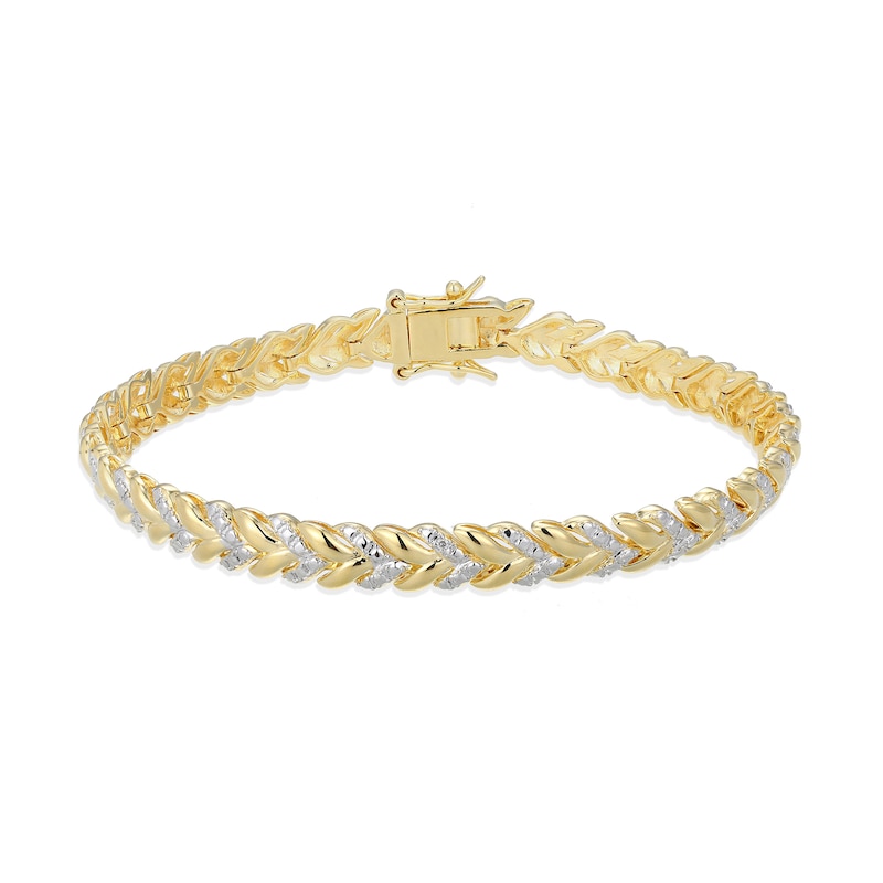 Main Image 1 of Diamond Accent Layered Chevron Link Bracelet in Sterling Silver with 18K Gold Plate - 7.25”