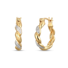 Diamond Accent Twist Hoop Earrings in Sterling Silver with 18K Gold Plate