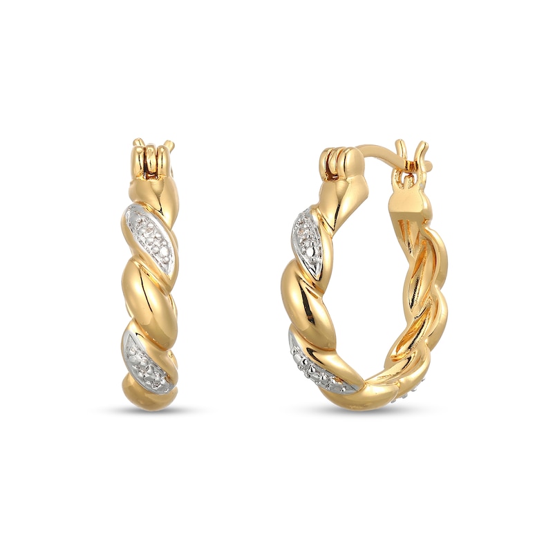 Main Image 1 of Diamond Accent Twist Hoop Earrings in Sterling Silver with 18K Gold Plate