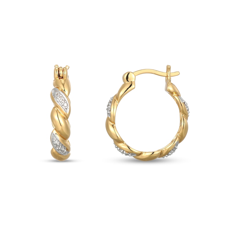 Main Image 2 of Diamond Accent Twist Hoop Earrings in Sterling Silver with 18K Gold Plate