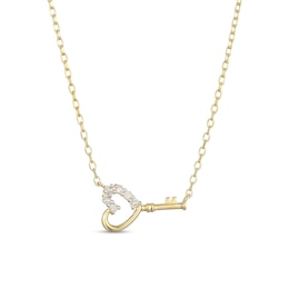 1/15 CT. T.W. Diamond Key with Heart Necklace in Sterling Silver with 18K Gold Plate