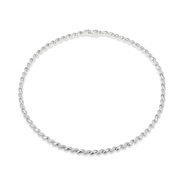 Diamond Accent Alternating San Marco Chain Necklace in Sterling Silver