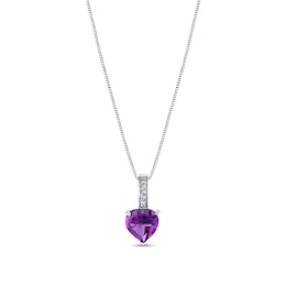 8.0mm Heart-Shaped Amethyst and 1/20 CT. T.W. Diamond Drop Pendant in 10K White Gold