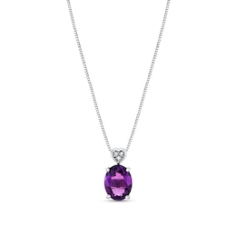 Oval Amethyst and 1/5 CT. T.W. Diamond Pendant in 10K White Gold