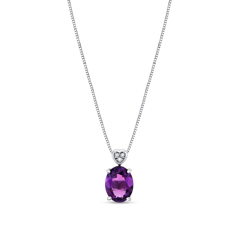 Main Image 1 of Oval Amethyst and 1/5 CT. T.W. Diamond Pendant in 10K White Gold