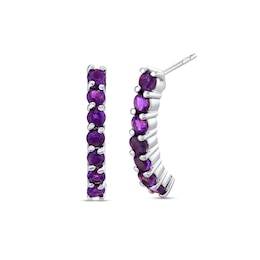 Amethyst J-Hoop Earrings in 14K White Gold