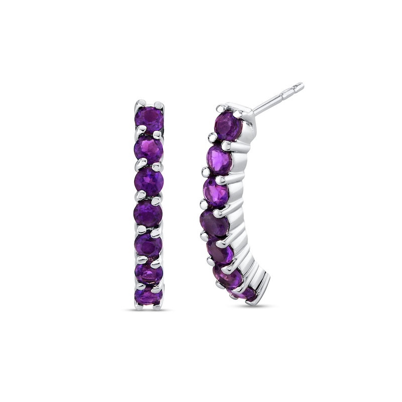 Main Image 1 of Amethyst J-Hoop Earrings in 14K White Gold