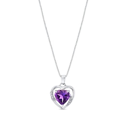 8.0mm Heart-Shaped Amethyst and 1/20 CT. T.W. Diamond Frame Pendant in 14K White Gold