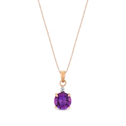 9.0mm Amethyst and Diamond Accent Pendant in 14K Rose Gold