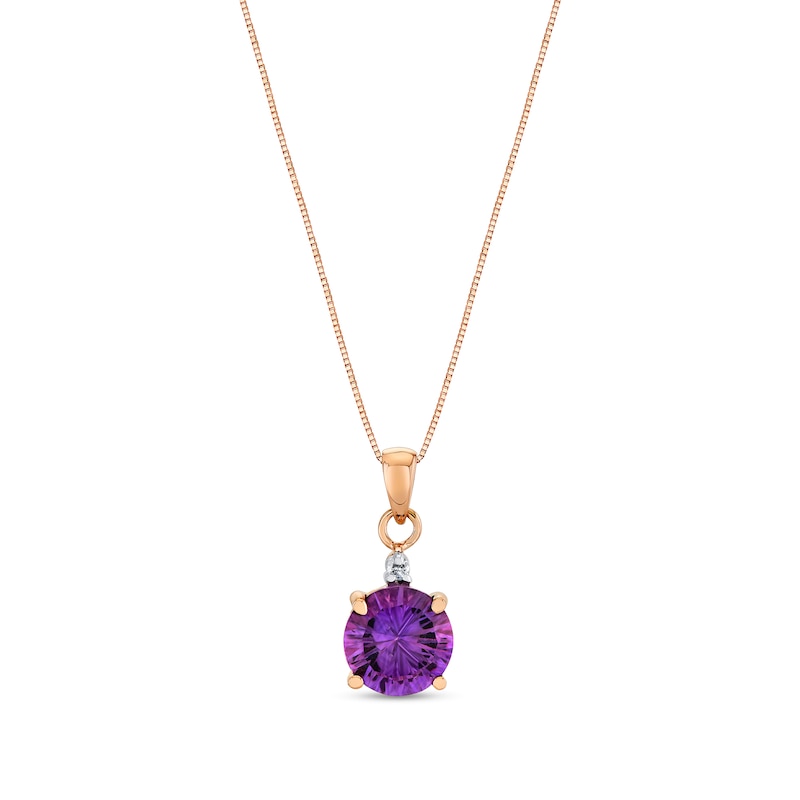 Main Image 1 of 9.0mm Amethyst and Diamond Accent Pendant in 14K Rose Gold