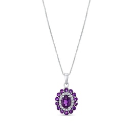 Oval and Round Amethyst with 1/6 CT. T.W. Diamond Double Frame Pendant in 10K White Gold