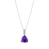 Thumbnail Image 1 of 10.0mm Trillion-Cut Amethyst and 1/10 CT. T.W. Diamond Drop Pendant in 14K White Gold