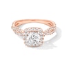 Thumbnail Image 1 of 1-1/2 CT. T.W. Certified Lab-Created Diamond Cushion Frame Twist Shank Engagement Ring in 14K Rose Gold (F/SI2)