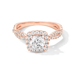 1-1/2 CT. T.W. Certified Lab-Created Diamond Cushion Frame Twist Shank Engagement Ring in 14K Rose Gold (F/SI2)